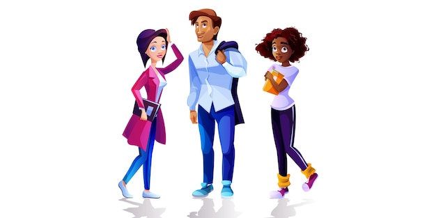 Free vector cartoon group of multicultural student characters