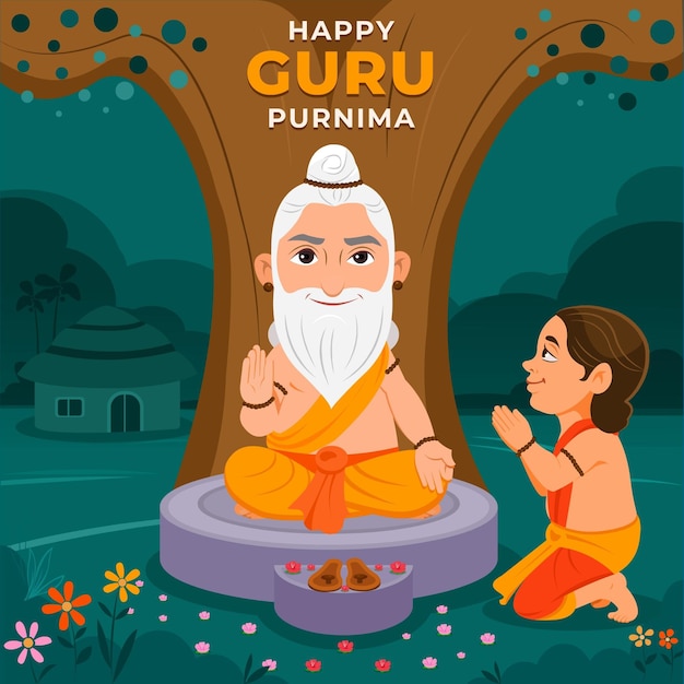 Cartoon guru purnima illustration