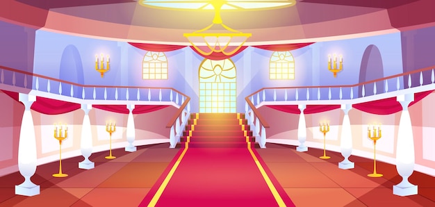 Free Vector cartoon hall interior with staircase in medieval royal castle