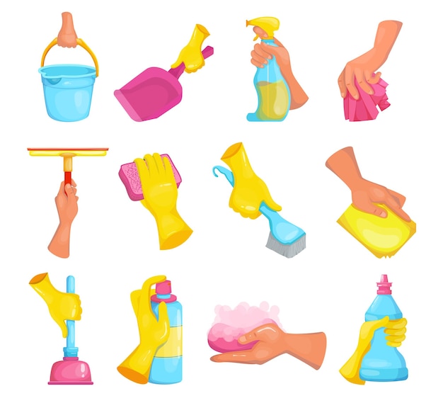 Cartoon hand of cleaner set