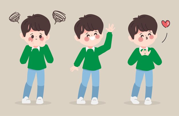 Cartoon hand drawn character boy student. Character vector student back to school design.