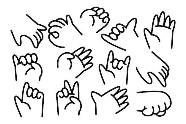 Cartoon hand gesture collection with stroke