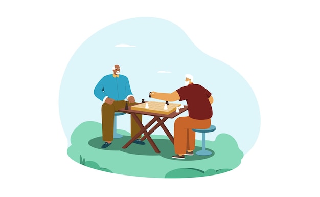 Free Vector cartoon happy senior men play chess in the park