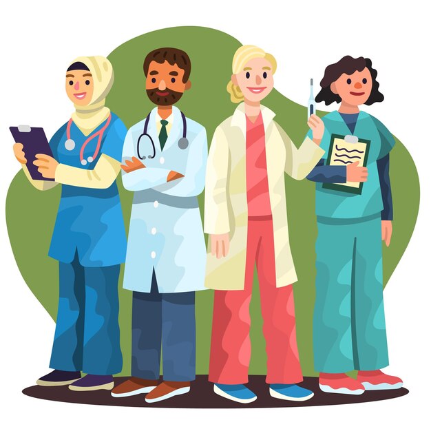 Cartoon healthcare professionals group