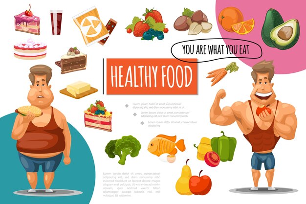 Cartoon healthy food concept 