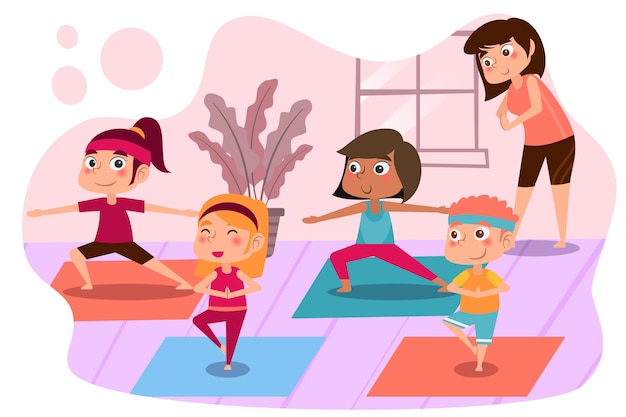 Cartoon illustration of children in physical education class