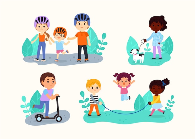 Free Vector cartoon illustration of people doing outdoor activities