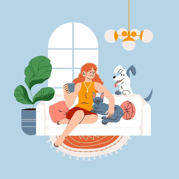 Cartoon illustration of people with pets