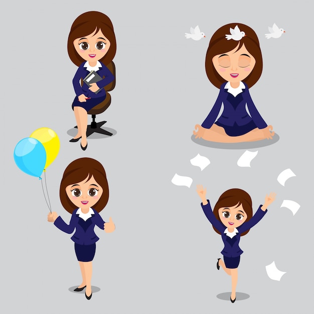  Cartoon illustration of Young Business Women in four different poses