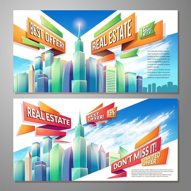 Free Vector cartoon illustrations, banners, urban backgrounds with city landscape