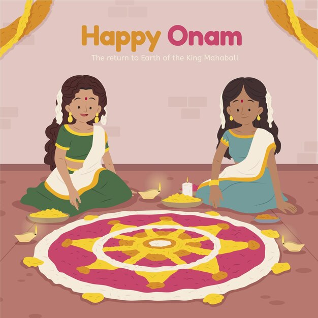 Cartoon indian onam illustration