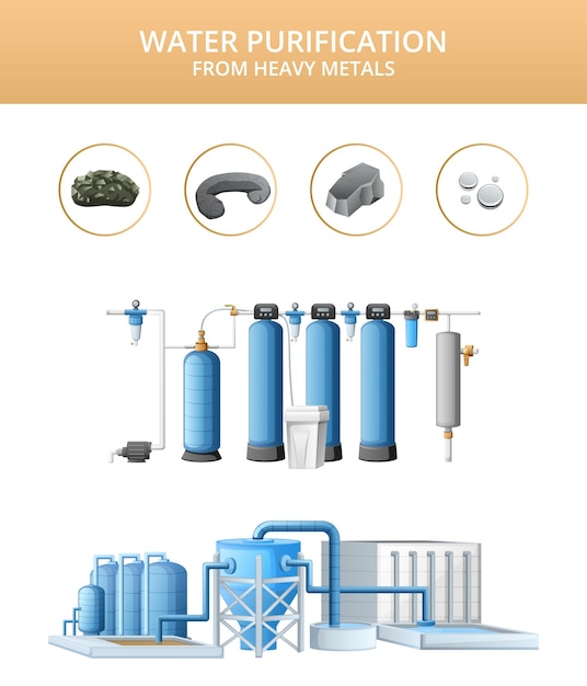 Free Vector cartoon industrial equipment for water purification from heavy metals with filtration system isolated vector illustration