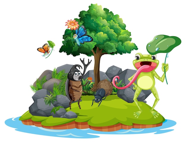 Free Vector cartoon insect and beetle in the forest