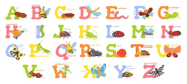 Cartoon insects alphabet