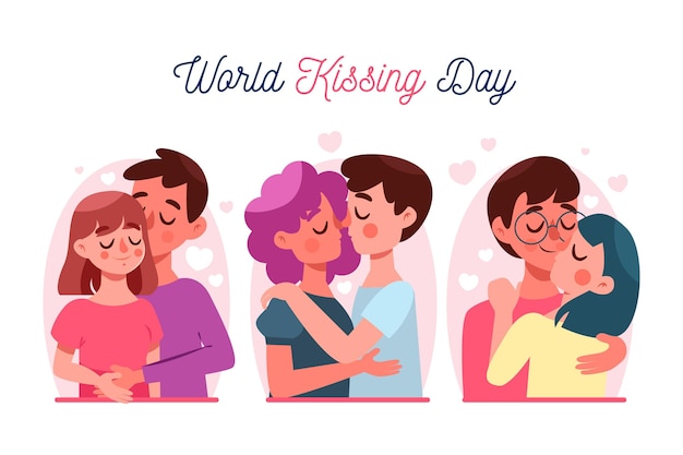 Cartoon international kissing day illustration