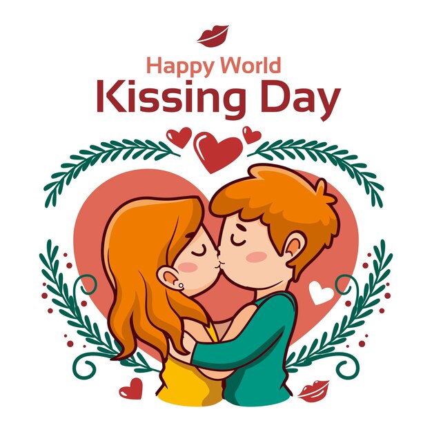 Cartoon international kissing day illustration