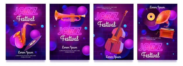 Cartoon jazz festival flyers