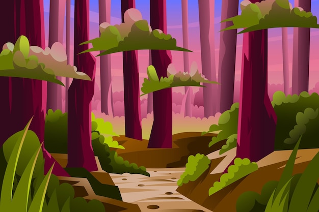 Free vector cartoon jungle background with pathway