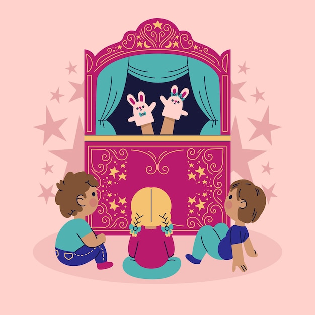 Free Vector cartoon kids watching puppet show