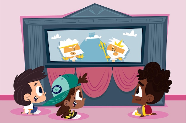 Free Vector cartoon kids watching puppet show