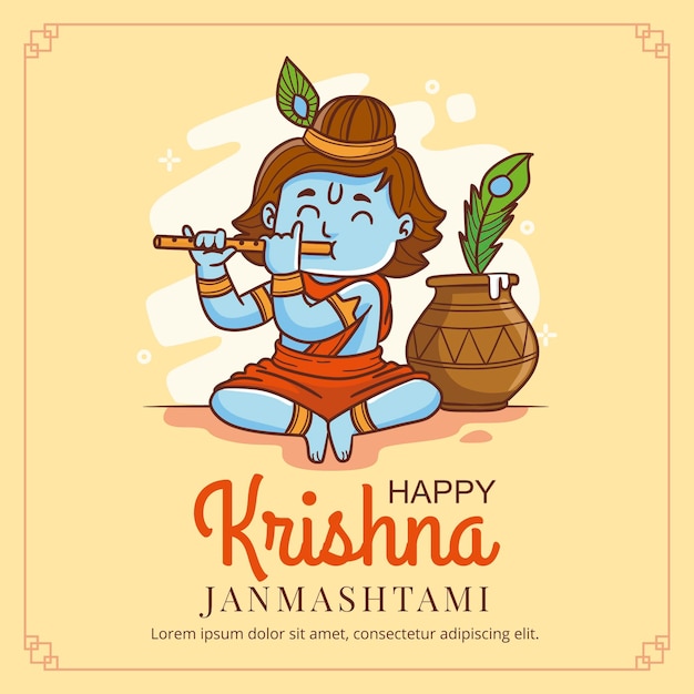 Free vector cartoon krishna janmashtami illustration