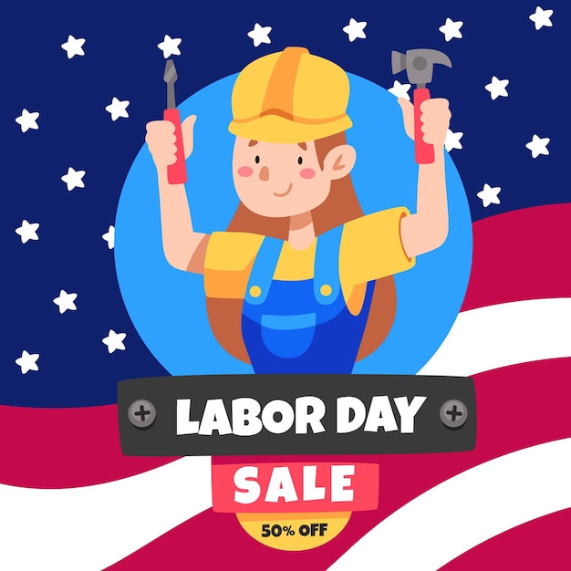 Cartoon labor day sale illustration