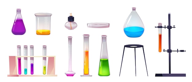 Free Vector cartoon laboratory beaker science chemistry lab flask vector glass equipment isolated on background scientific text container icon medicine object collection of bottle to measure liquid potion