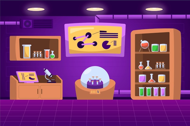 Free Vector cartoon laboratory room with scientific elements