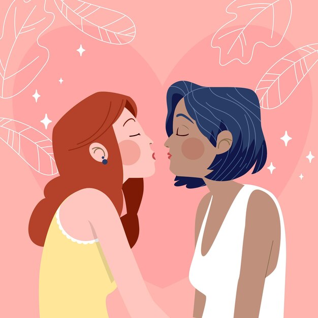 Cartoon lesbian kiss illustration