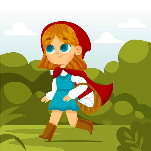 Cartoon little red riding hood illustrated