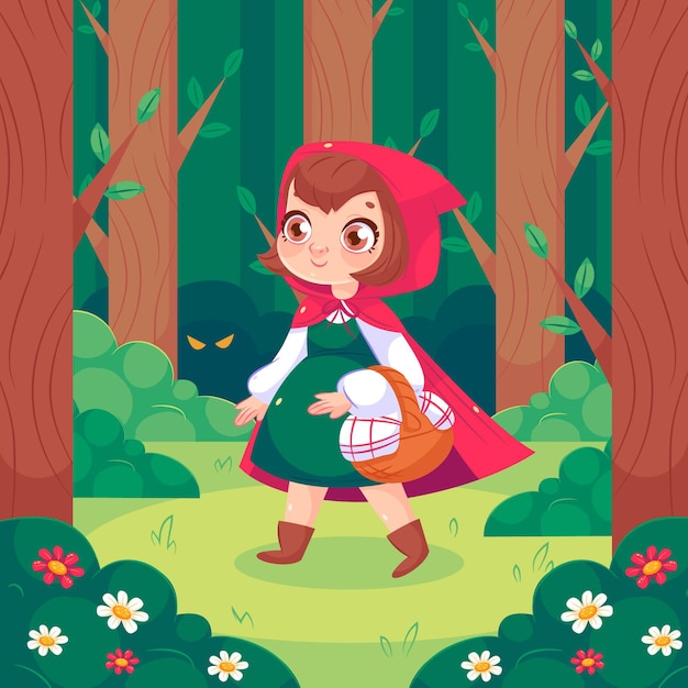 Cartoon little red riding hood illustration