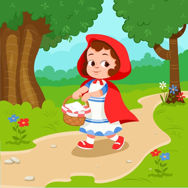 Cartoon little red riding hood illustration