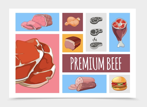 Free Vector cartoon meat food collection illustration