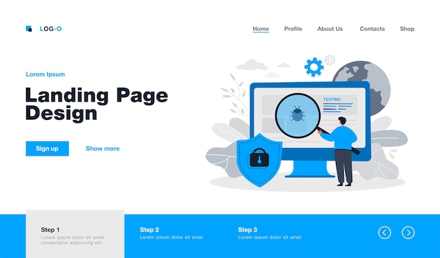 Free Vector cartoon metaphor of software assurance application or service landing page in flat style