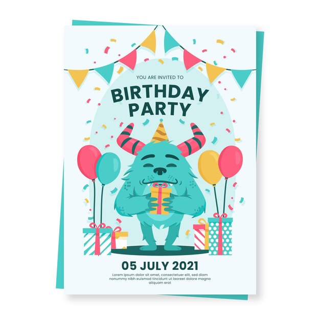 Cartoon monster birthday invitation template