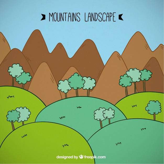 Free Vector cartoon montains landscape with tree