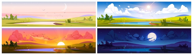 Free Vector cartoon nature landscape day time set backgrounds