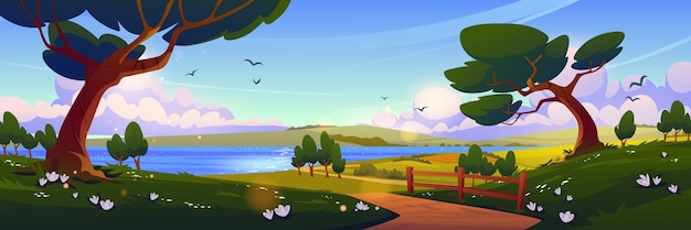 Free Vector cartoon nature landscape summer day background