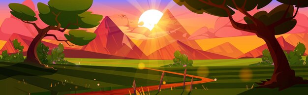 Cartoon nature landscape sunset background