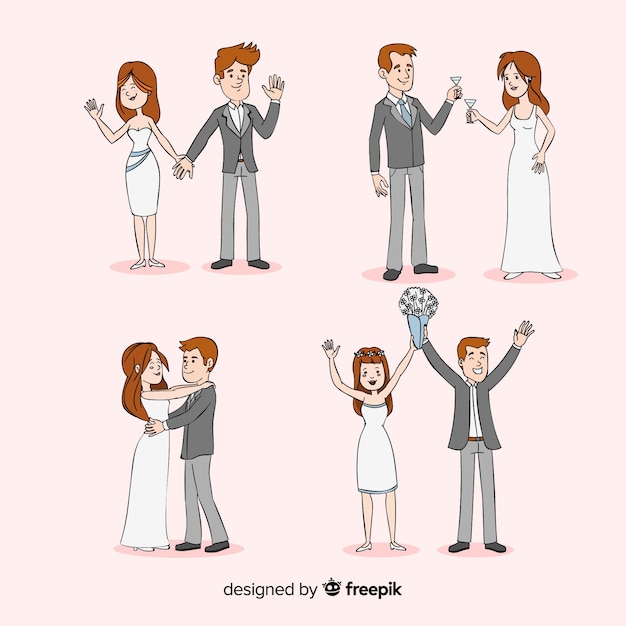 Free vector cartoon newlyweds collection