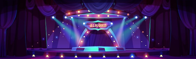 Free vector cartoon night circus ring stage inside background