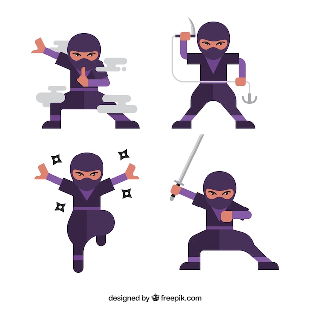 Cartoon ninja character in different poses