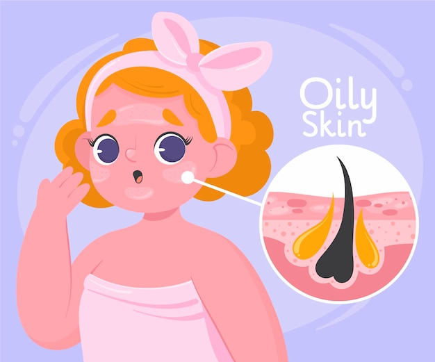 Cartoon oily skin illustration with woman