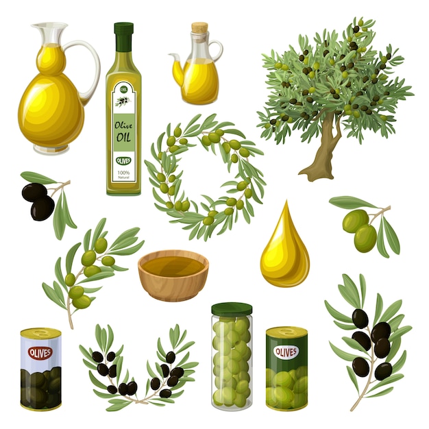 Cartoon Olive Oil Elements Set