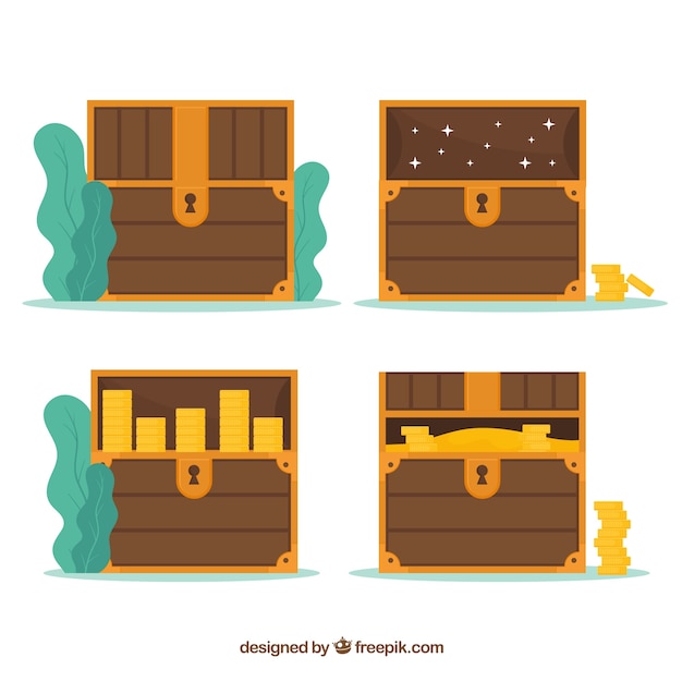 Free Vector cartoon opened and closed treasure box collection