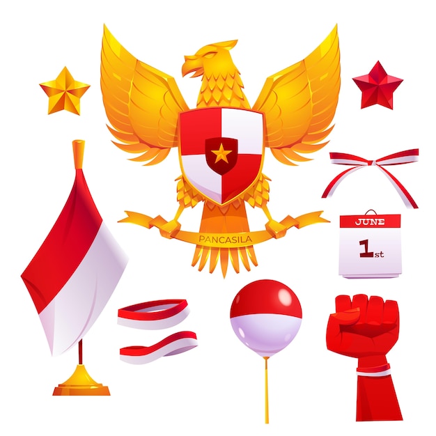 Cartoon pancasila day elements collection