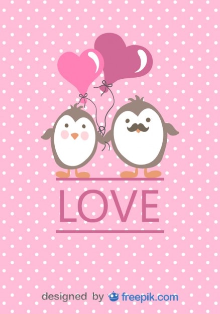 Free vector cartoon penguins couple in love valentine's day card