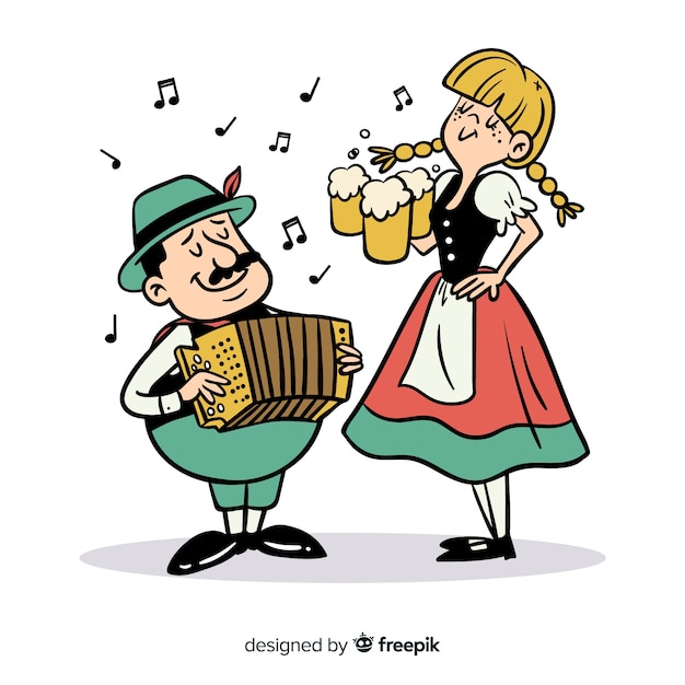 Free vector cartoon people celebrating oktoberfest