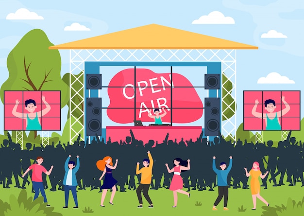 Free vector cartoon people entertaining at open air festival