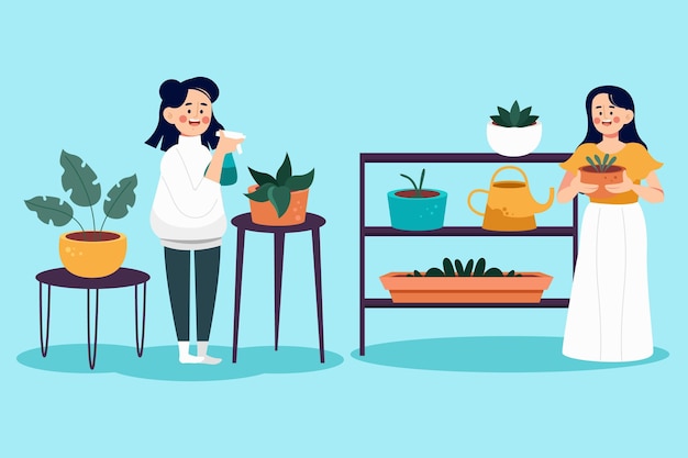 Free Vector cartoon people taking care of plants